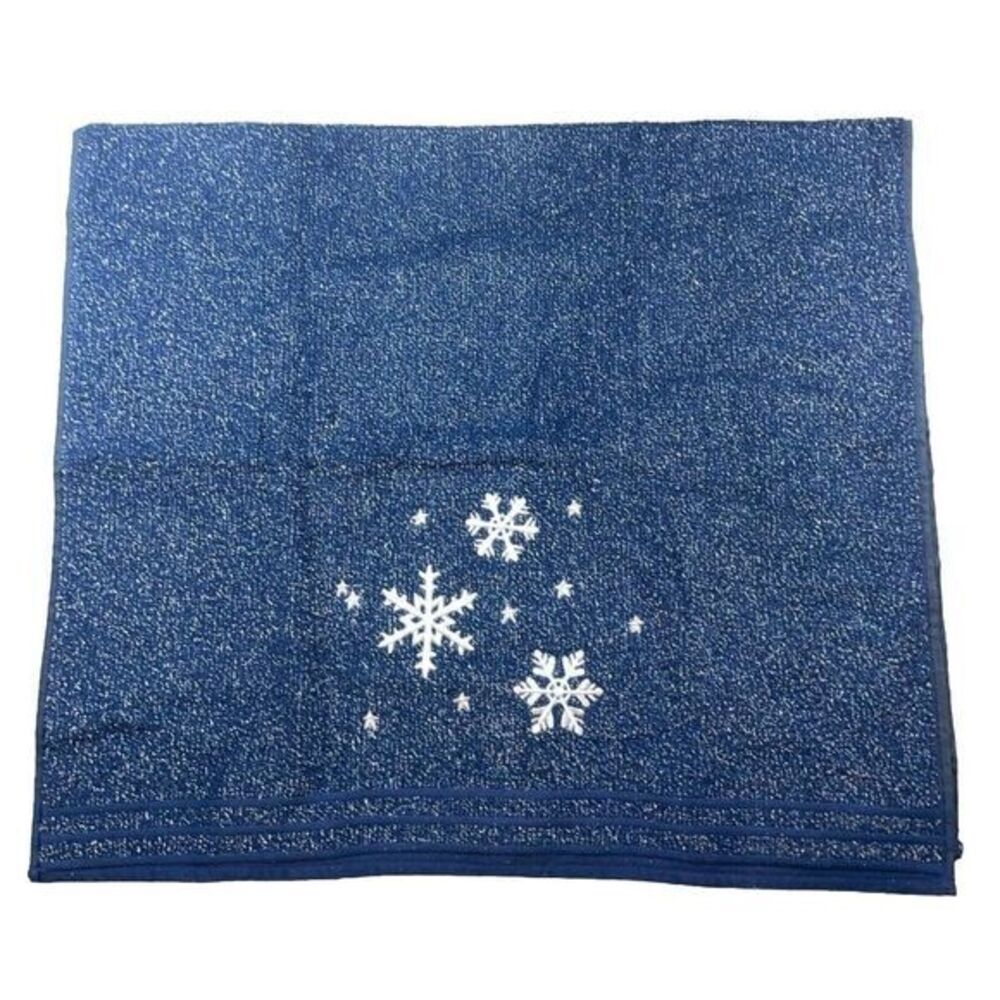 Vtg. Santens Christmas Embroidered Snowflake Blue Towel NWT 25x46"